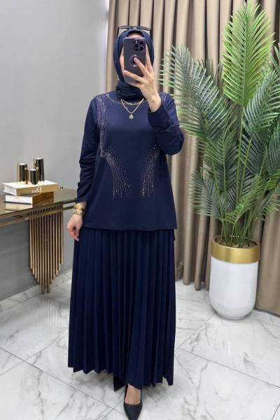 Alya Taşlı Takım Lacivert