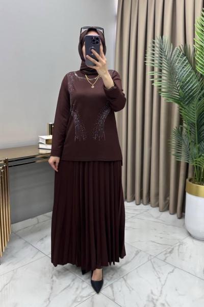 Alya Taşlı Takım Kahve