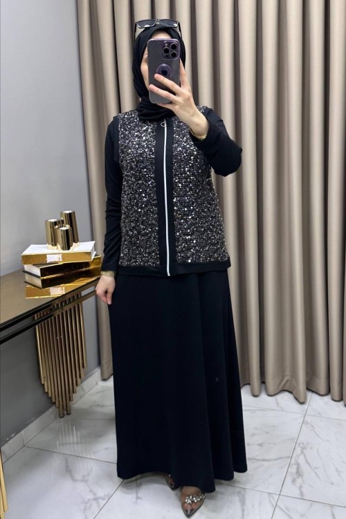 Asel Elbise Yelek Takım Siyah