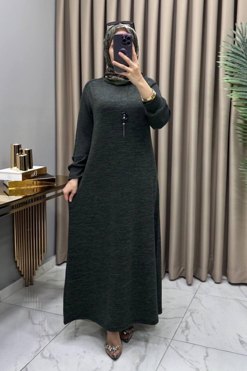 Buğlem Elbise Kolye Hediyeli Haki