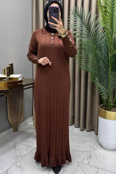 Büşra Soğuk Merserize Elbise Kahve