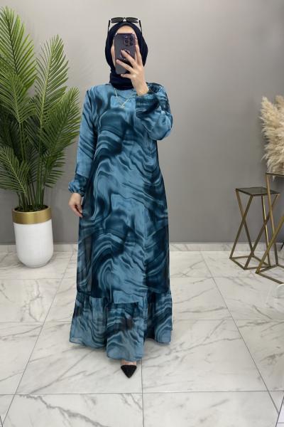 Dalga Şifon Elbise Turkuaz