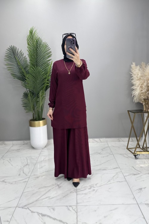 Etekli Pantolon Takım Bordo