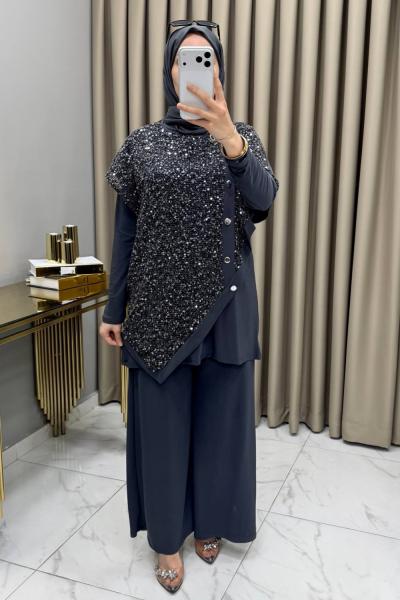 Ferhunde Üçlü Takım Füme Gri