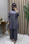 Hanımeli Taşlı Takım Füme Gri