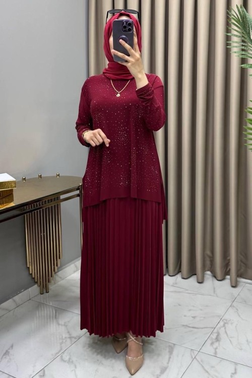 Mayda Etekli Takım Bordo