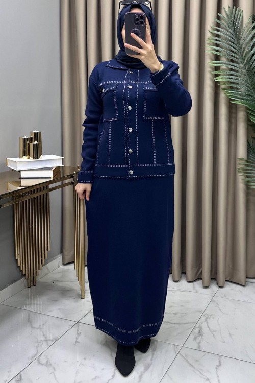 Melis Triko Etekli Takım Lacivert