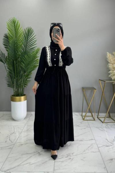 Nakışlı Elbise Siyah
