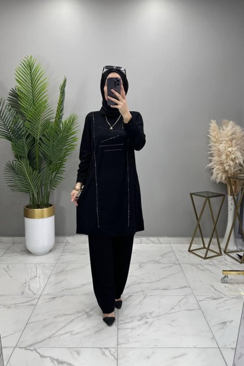 Seren Taşlı Takım Siyah