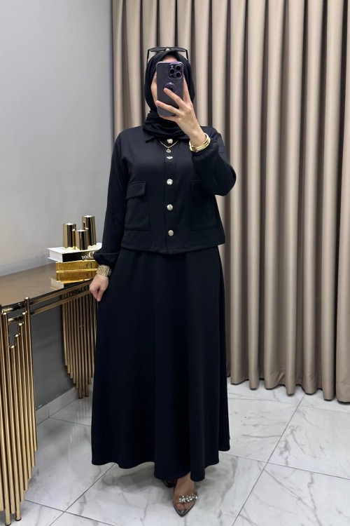 Yasemin Ceket Elbise Takım Siyah