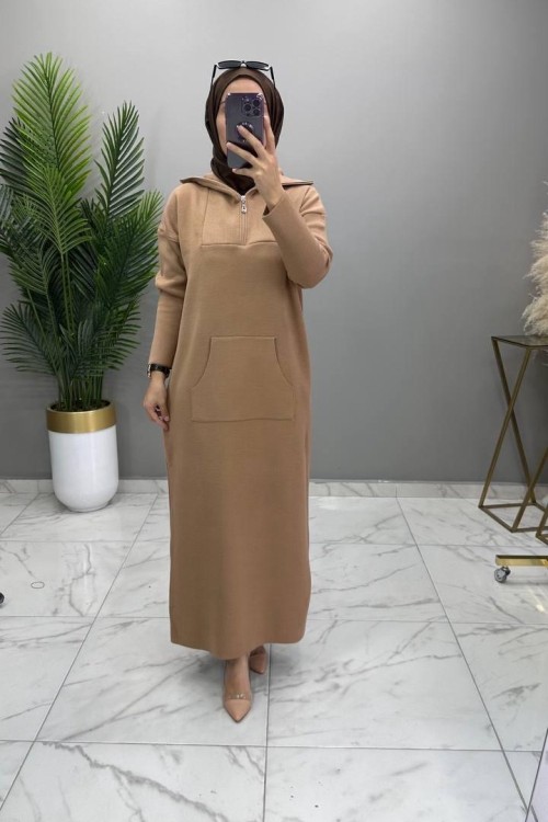 Zehra Triko Elbise Vizon