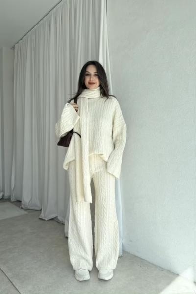 A1 Şallı Triko Set- Bej