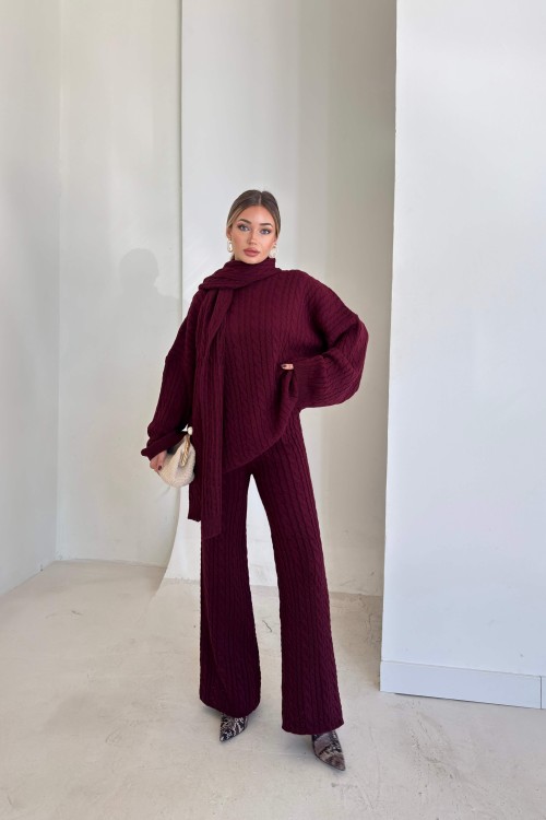 A1 Şallı Triko Set- Bordo