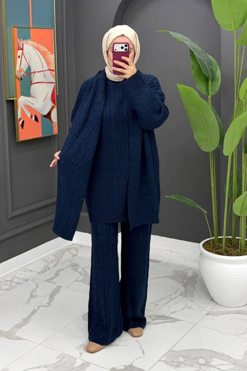 A1 Şallı Triko Set- Lacivert