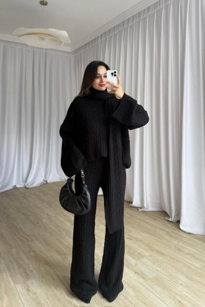 A1 Şallı Triko Set- Siyah