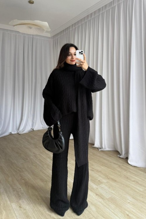 A1 Şallı Triko Set- Siyah