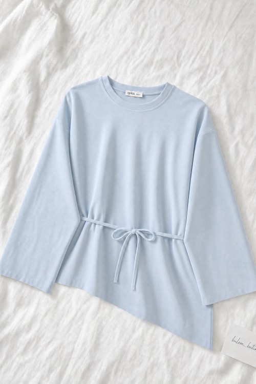 Asimetrik Basic Bluz- Bebe Mavisi