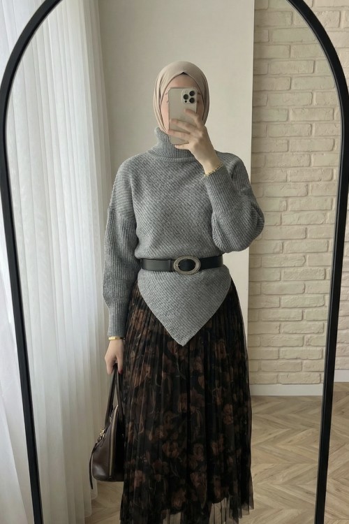 Asimetrik Kazak- Koyu Gri