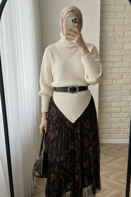 Asimetrik Kazak- Krem