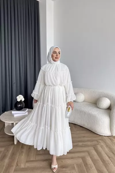 Ayla Şifon Elbise- Beyaz