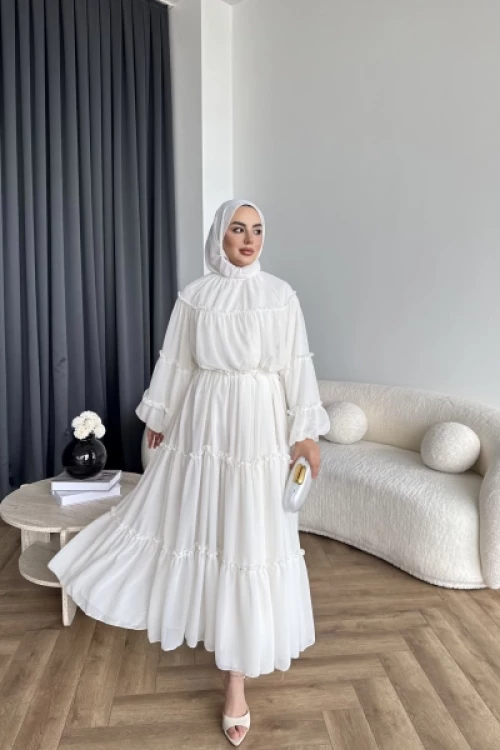 Ayla Şifon Elbise- Beyaz