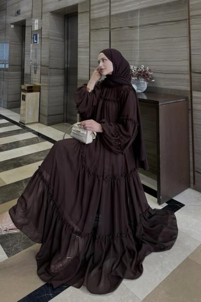 Ayla Şifon Elbise- Kahve