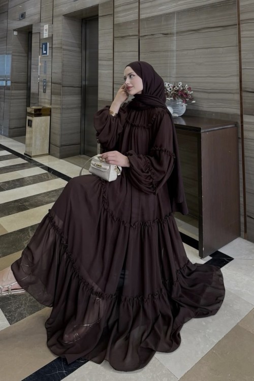 Ayla Şifon Elbise- Kahve