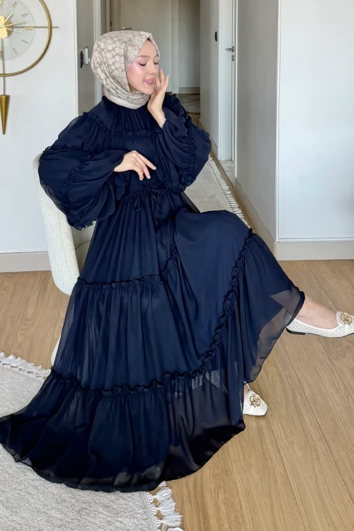 Ayla Şifon Elbise- Lacivert