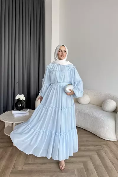 Ayla Şifon Elbise- Mavi