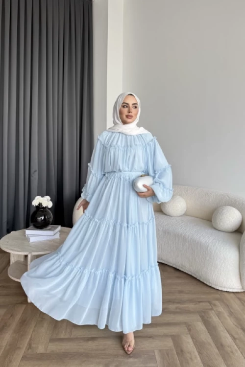 Ayla Şifon Elbise- Mavi
