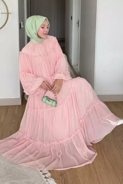 Ayla Şifon Elbise- Pembe