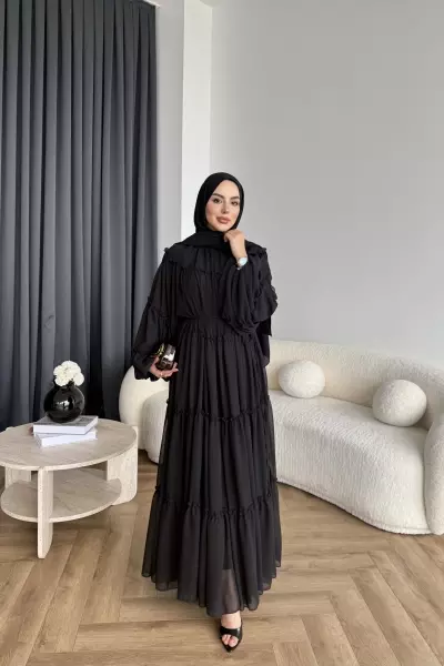 Ayla Şifon Elbise- Siyah