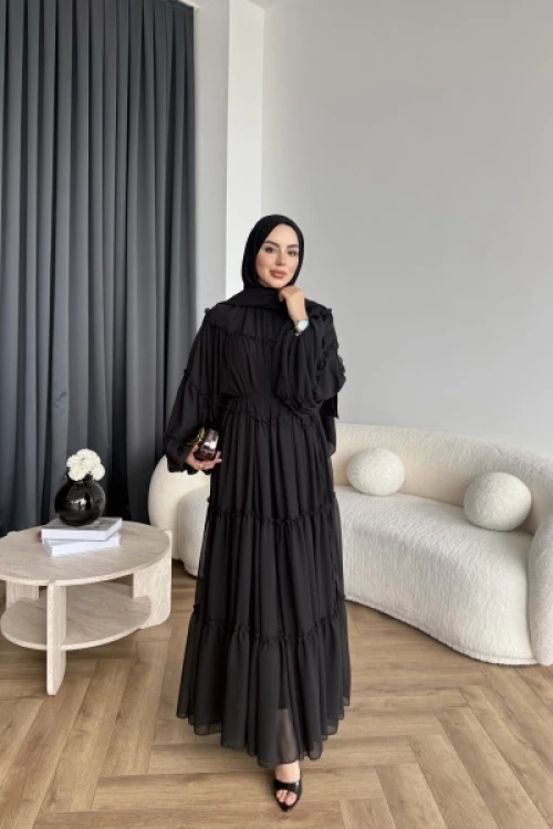 Ayla Şifon Elbise- Siyah
