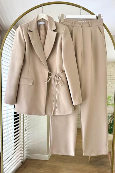Baglama Blazer Ceket Takım- Bej