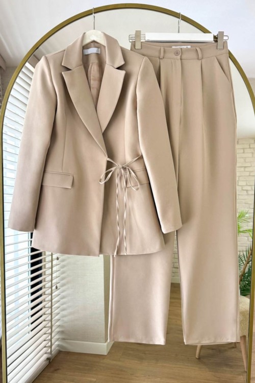 Baglama Blazer Ceket Takım- Bej