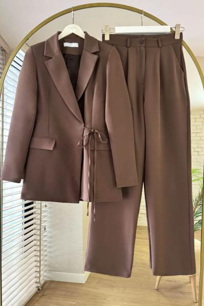 Baglama Blazer Ceket Takım-Kahve