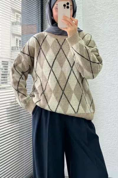 Baklava Kazak- 2 Farklı Açık Bej Koyu Bej