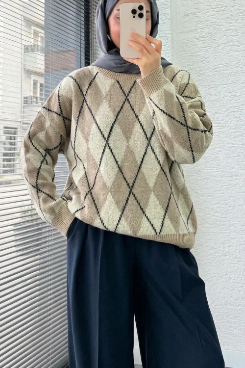 Baklava Kazak- 2 Farklı Açık Bej Koyu Bej