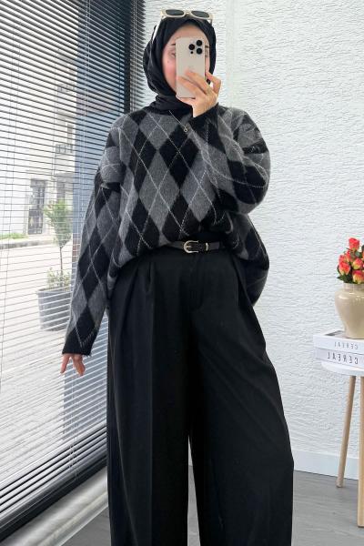 Baklava Kazak- 2 Farklı Renk Siyah