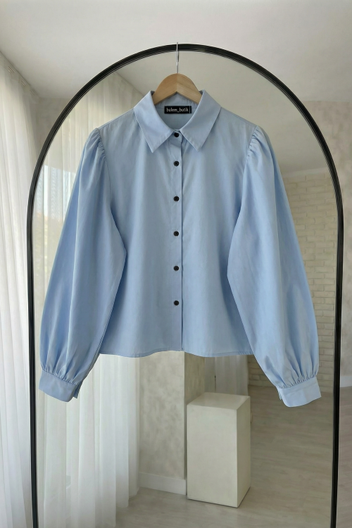 Balon Kol Gömlek- Bebe Mavi