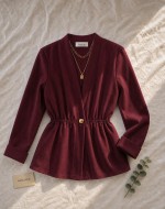 Bel Büzgülü Ceket- Bordo