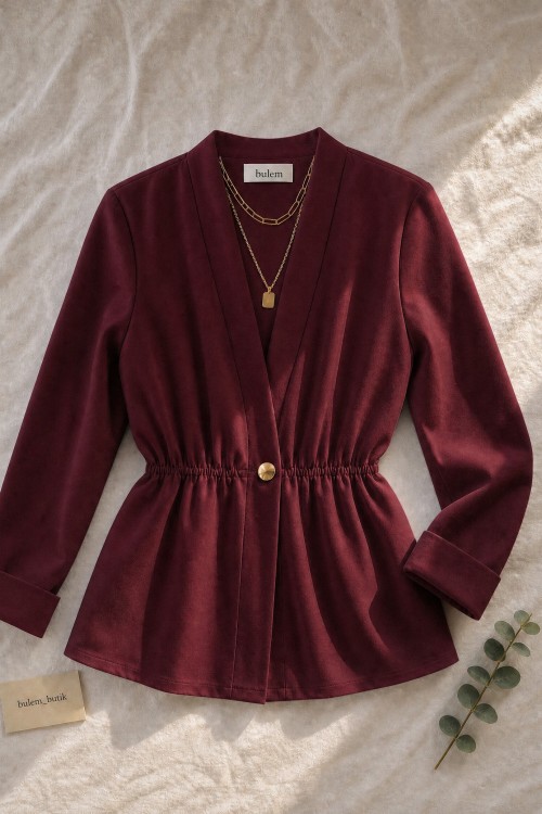 Bel Büzgülü Ceket- Bordo