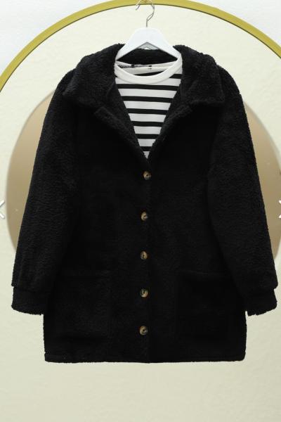 Cepli Pelüş Ceket -Siyah