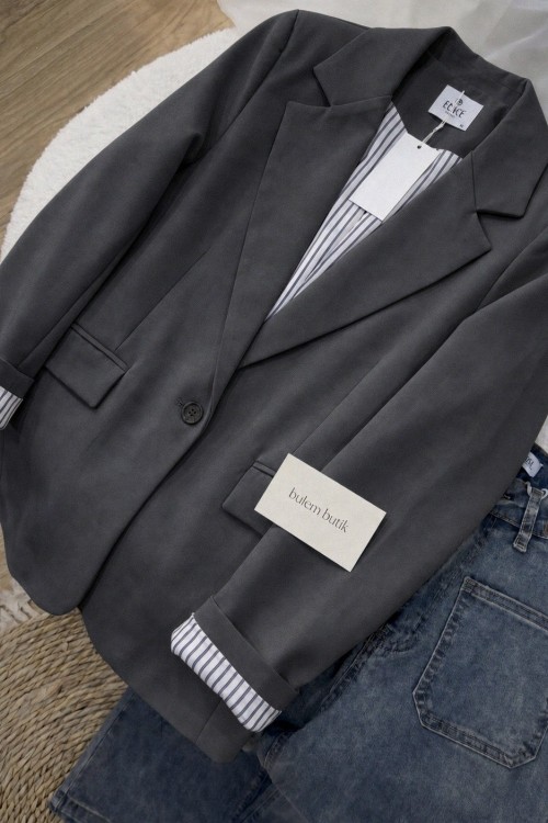 Çizgi Blazer Ceket- Antrasit