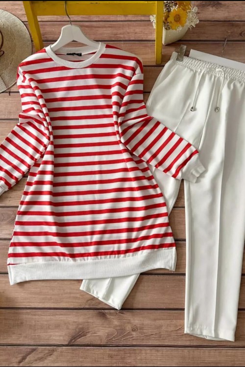 Çizgili Tunik Bordo