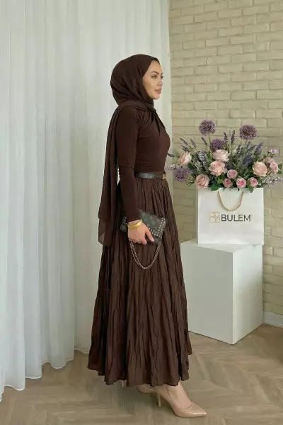 Crush Etek Kahve-Drapeli Buluz Kahve Kombin