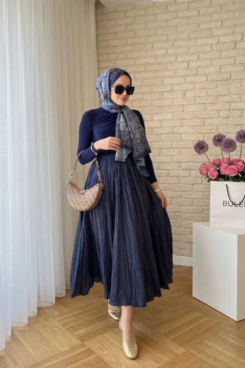 Crush Etek Lacivert-Drapeli Buluz Lacivert Kombin