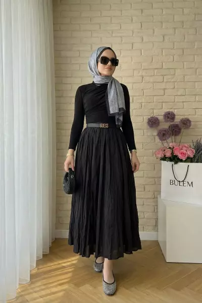 Crush Etek Siyah-Drapeli Buluz Siyah Kombin