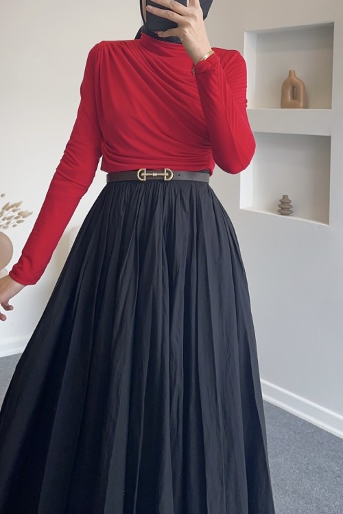 Drapeli Buluz - Kırmızı