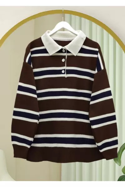 Dümeli Çizgili Kazak- Kahve